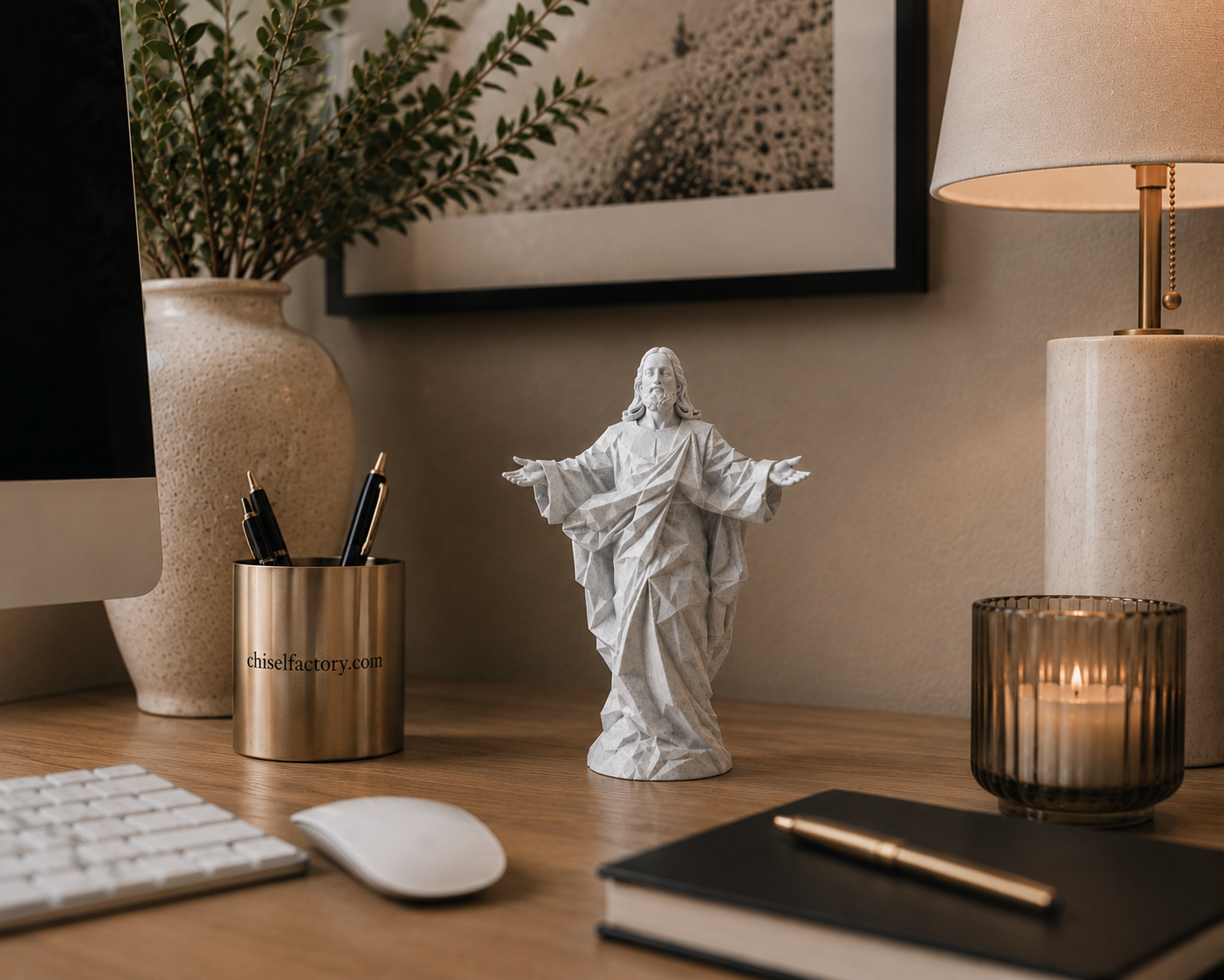Modern Marble-Look Jesus Statue