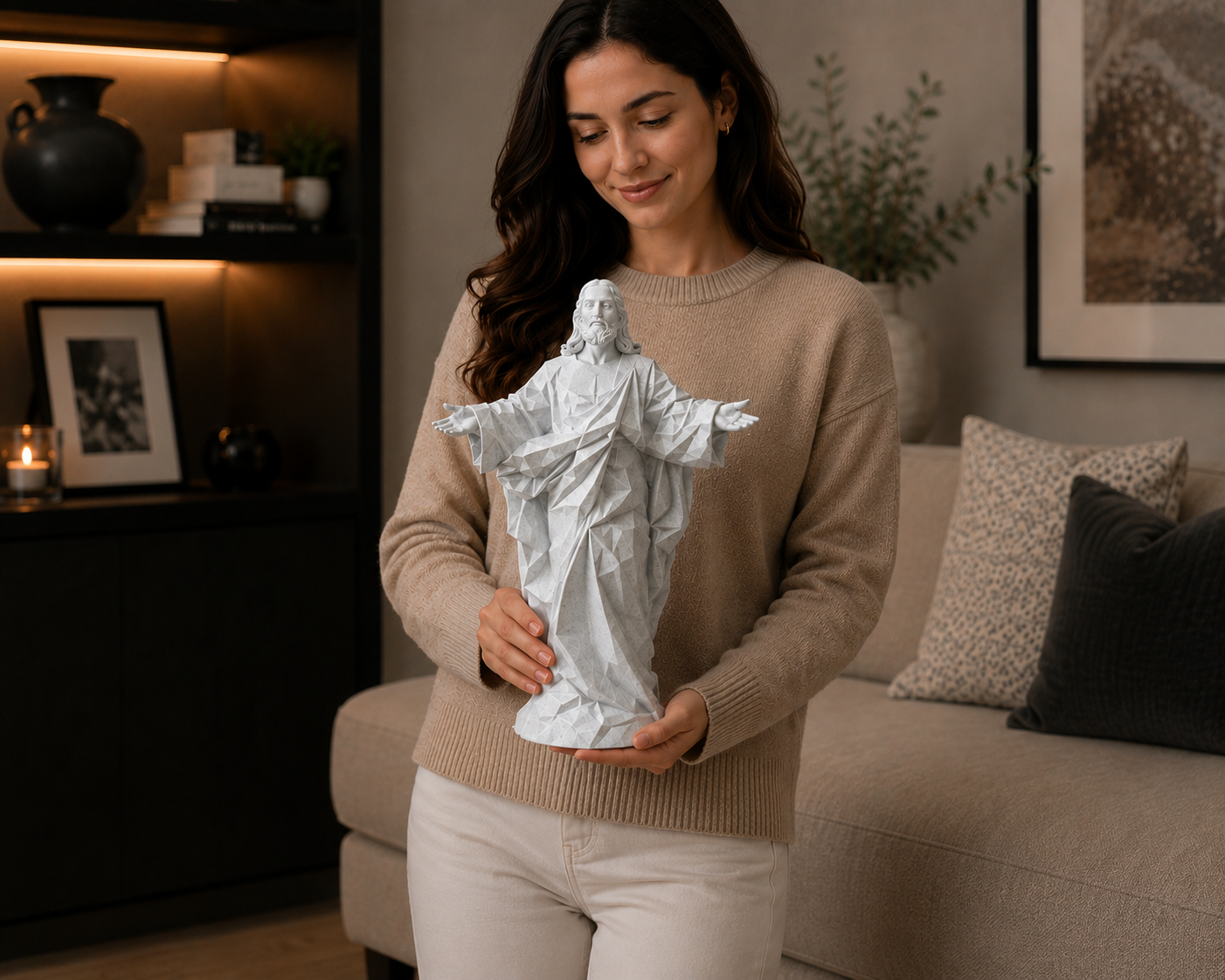 Modern Marble-Look Jesus Statue